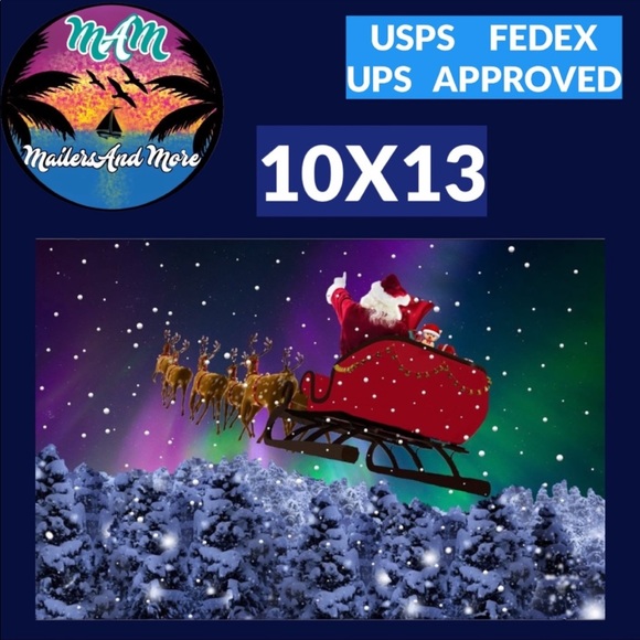 100 10X13 Santa Aurora Borealis Christmas Mailers Envelopes Bags PRICE IS FIRM - Picture 3 of 4